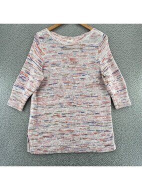 J Jill Sweater Womens Extra Large Petite White Multi Boat Neck Pullover Casual